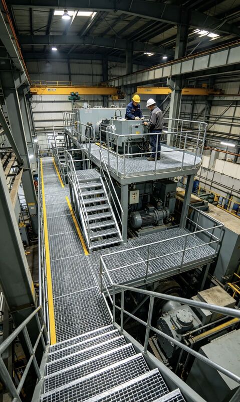Grelha de Aço com Travamento por Prensagem Galvanizada a Quente 25x3mm para Passarela Industrial